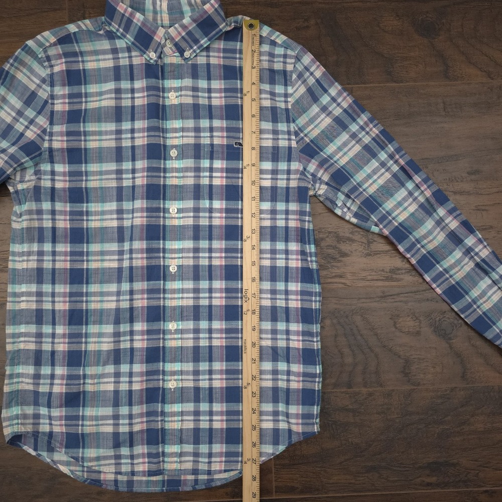 Vineyard Vines Mens Small Blue Plaid Slim Fit Tucker Button Up Shirt Lightweight - Picture 4 of 7